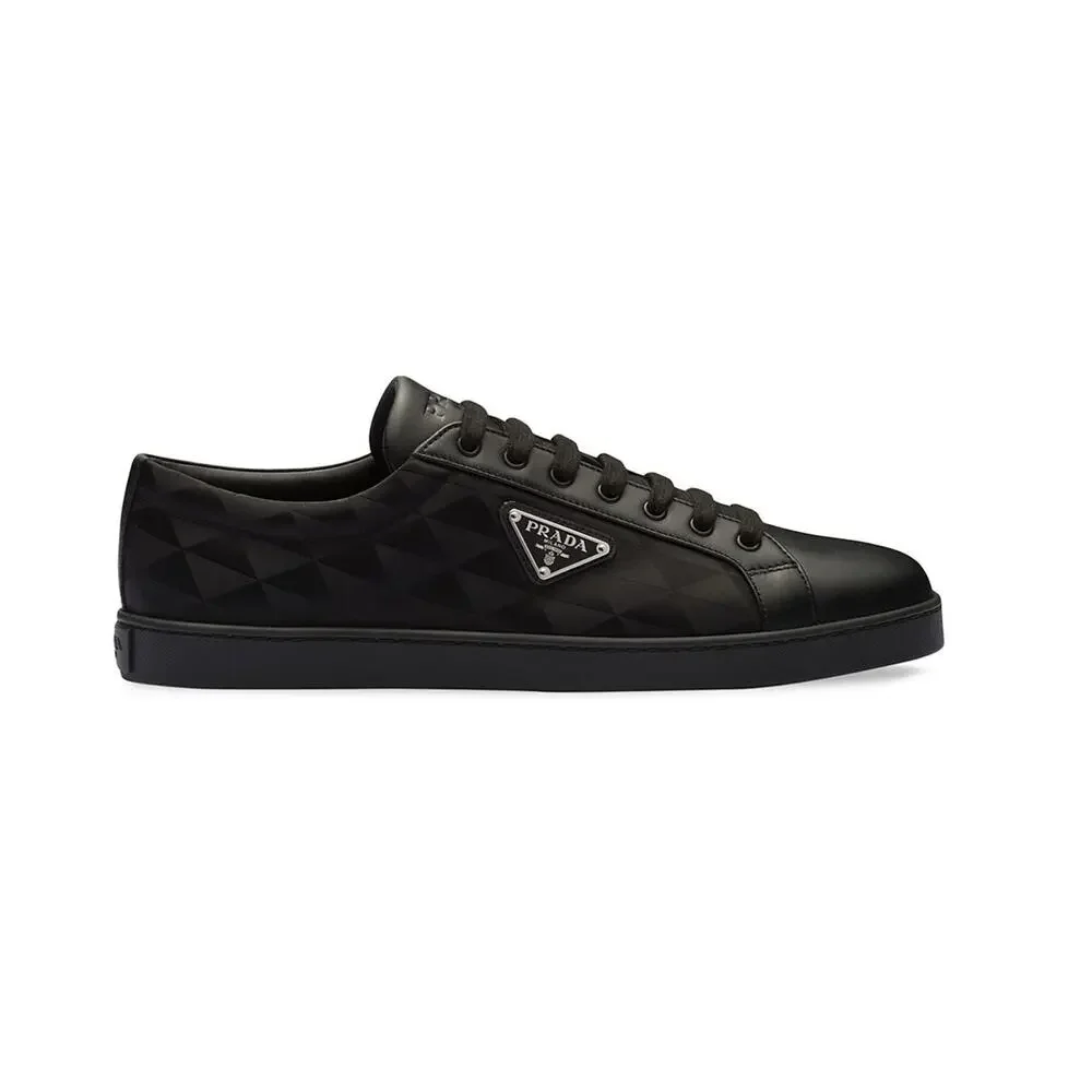 Prada Black Nylon & Leather Low Top Sneakers Size 12.5 - Picture 1 of 9